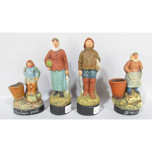 540 - A collection of painted terracotta fisher folk representing fishing ports in France and England , Bo... 