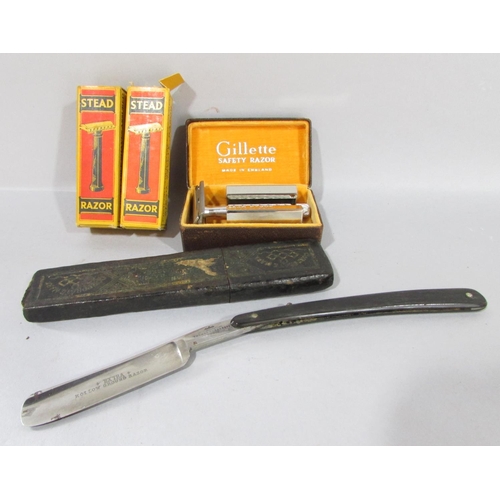 545 - A miscellaneous vintage items including Stead Safety Razors, a set of darts with duck feathers, a bo... 