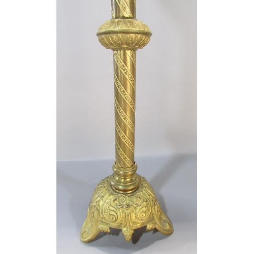 548 - A pair of Victorian Gothic ecclesiastical candlesticks, 60cm tall.