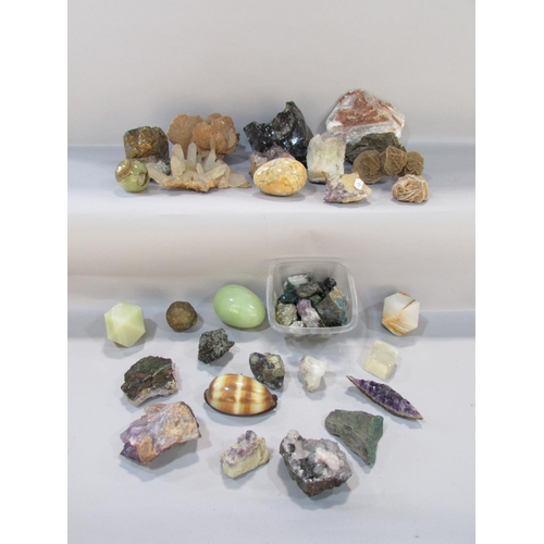 549 - A collection of mineral samples including rose sand crystal, clear quartz clusters, amethyst quartz ... 