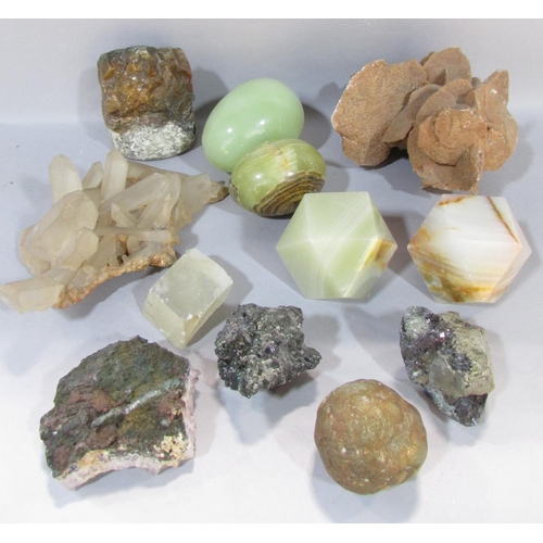 549 - A collection of mineral samples including rose sand crystal, clear quartz clusters, amethyst quartz ... 