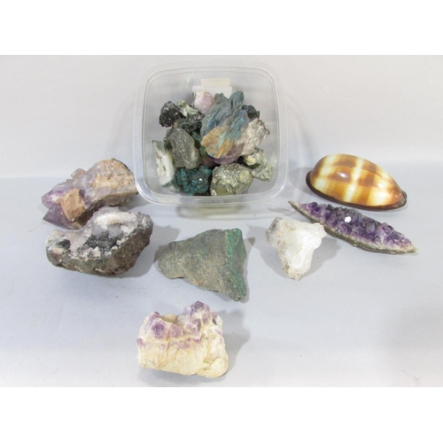 549 - A collection of mineral samples including rose sand crystal, clear quartz clusters, amethyst quartz ... 