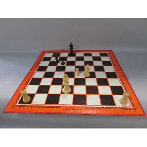 573 - A Georgian rosewood box, a Staunton boxwood Chess set in a Staunton wooden two division box, a card ... 