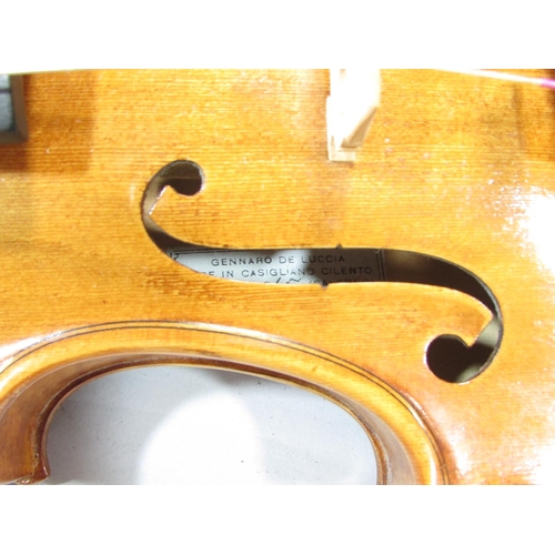 580 - A mid 20th century Italian violin, bearing a label to the interior, “Genarro De Luccia Fece in Casig... 