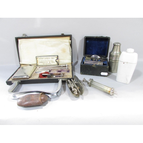 593 - A Collection of vintage Doctor’s surgical effects including a suturing kit, a uretherscope, a Doctor... 