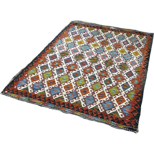 1780 - A Chobi kilim with an all over multicoloured hooked diamond pattern 195 x 155 approximately