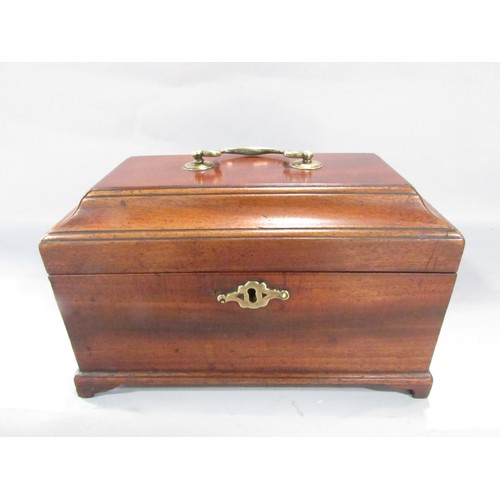 578 - A Georgian mahogany tea caddy with three divisions raised on bracket feet. 24cm wide, together with ... 