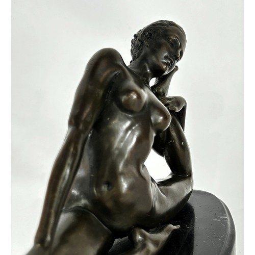 553 - A bronze nude yoga lady on an oval marble base, signed MILO to the right thigh, 21cm wide x 16cm hig... 