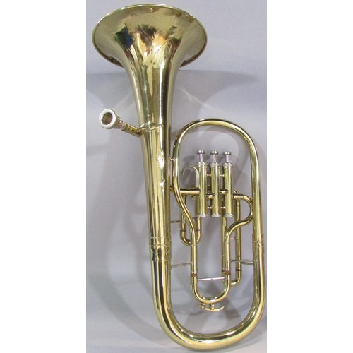 591 - A brass B & S Sonara E Flat Tenor Horn in a hard case, together with an Amati Kraslice ATR 201 B Fla... 