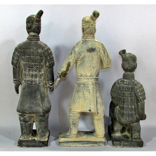 566 - Three Black Terracotta Soldiers, souvenirs from the tomb of Qin Shi Huang in Xian China.