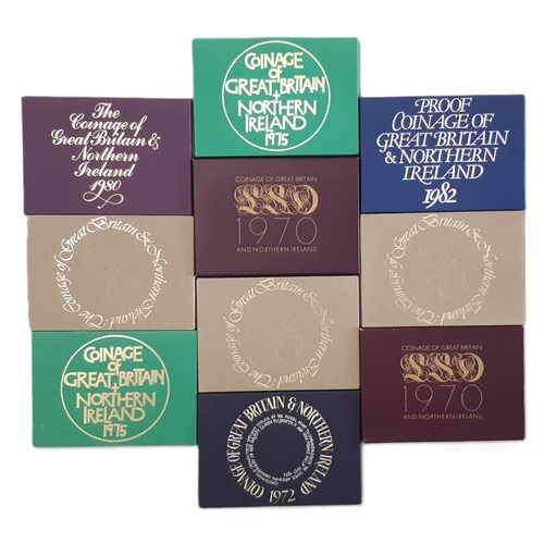 968 - Royal Mint annual proof coin sets, years 1970 x2, 72, 75 x2, 76 x3, 80, 82 (10)