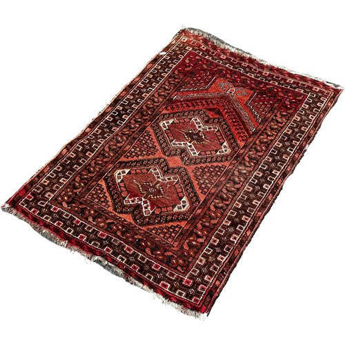 1756 - An Afghan prayer mat with two waisted medallions and another small Afghan mat 105cm x 75cm and 90cm ... 