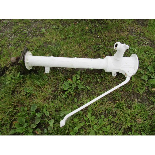 1087 - A large over painted cast iron hand lever operated water pump, with wall mounted brackets, 122cm (ex... 