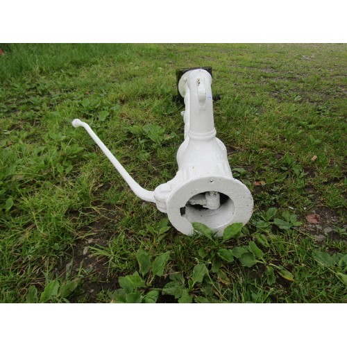 1087 - A large over painted cast iron hand lever operated water pump, with wall mounted brackets, 122cm (ex... 