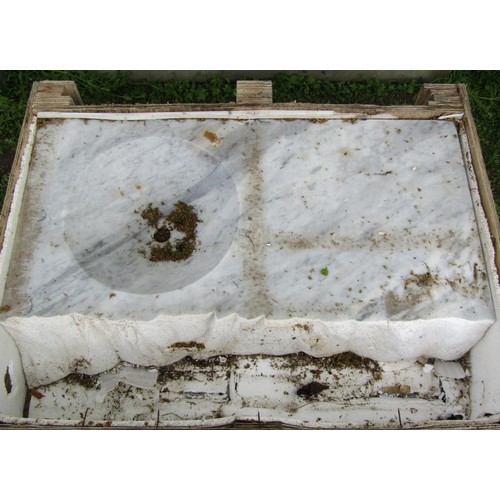 1114 - A hand carved Carrera marble sink unit with circular basin, 20cm high, 100 x 53cm