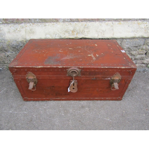 1308 - An old studded and over-painted luggage trunk together with mixed country house contents to include ... 