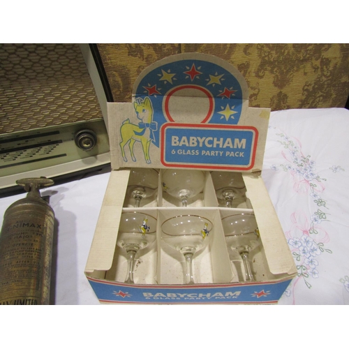 1308 - An old studded and over-painted luggage trunk together with mixed country house contents to include ... 