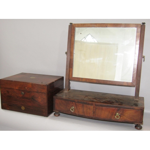 532 - A Victorian rosewood travel box with a slender drawer to the base, in need of restoration, and Georg... 