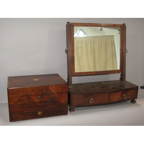 532 - A Victorian rosewood travel box with a slender drawer to the base, in need of restoration, and Georg... 