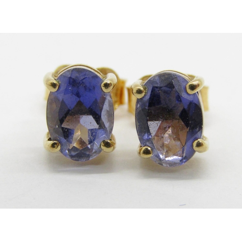 336 - Group of gold jewellery comprising a stylised 9ct opal triplet ring, 2.4g, a pair of 9ct tanzanite s... 