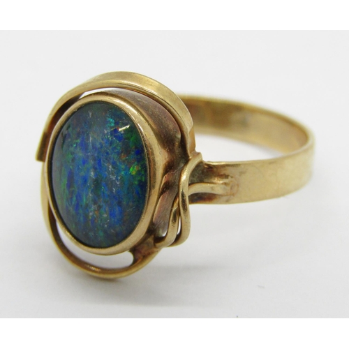 336 - Group of gold jewellery comprising a stylised 9ct opal triplet ring, 2.4g, a pair of 9ct tanzanite s... 