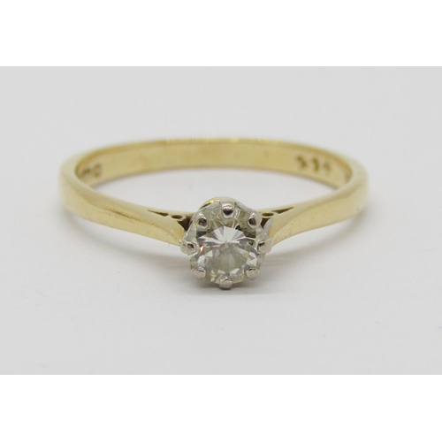 362 - 18ct diamond solitaire ring, 0.25ct approx, maker 'EWA', London 1982, size P, 2.6g