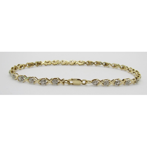 366 - 9ct fancy X link bracelet set with diamond chips, 19.1cm L approx, 4.6g