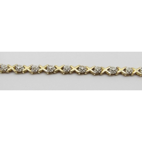 366 - 9ct fancy X link bracelet set with diamond chips, 19.1cm L approx, 4.6g