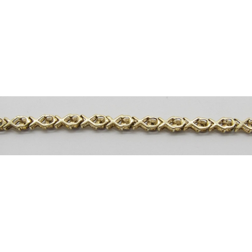 366 - 9ct fancy X link bracelet set with diamond chips, 19.1cm L approx, 4.6g