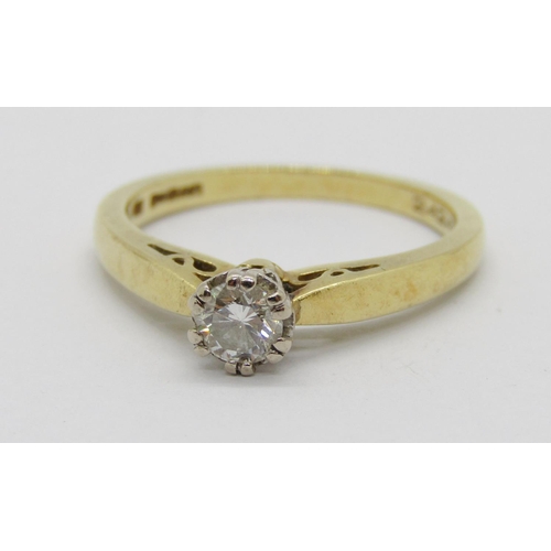 370 - 18ct diamond solitaire ring, 0.20ct approx, maker 'LBLd', London import mark, size N, 3.5g