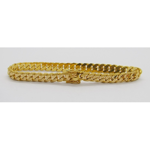 372 - Foreign 22ct curb link bracelet with bright-cut finish, clasp stamped '916', 19.8cm L approx excludi... 