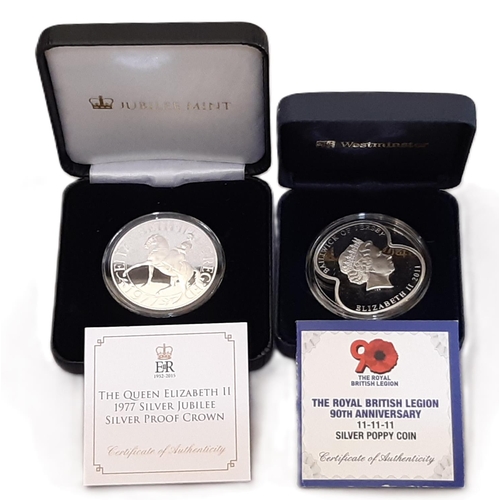 957 - Cased commemorative silver proof coins to include a ‘Royal British Legion Silver Poppy Coin’, ‘Queen... 