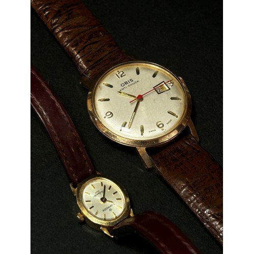 477 - Oris: A gentleman’s vintage Swiss wristwatch, anti-shock with date aperture, together with a 9ct yel... 