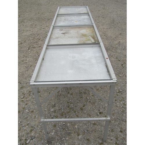 1039 - Aluminium greenhouse staging/potting bench with four removable trays to top, 76 cm high x 232 cm x 5... 