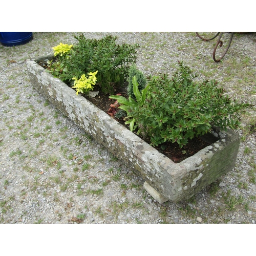 1088 - A large weathered natural carved rectangular natural stone trough (planted) (AF) 18cm high, 164 x 41... 