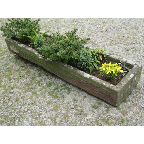 1088 - A large weathered natural carved rectangular natural stone trough (planted) (AF) 18cm high, 164 x 41... 