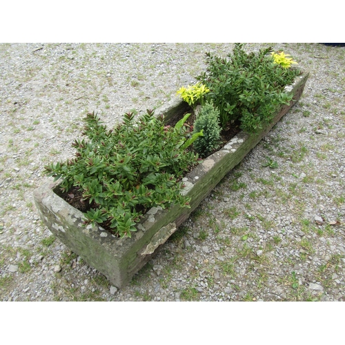 1088 - A large weathered natural carved rectangular natural stone trough (planted) (AF) 18cm high, 164 x 41... 