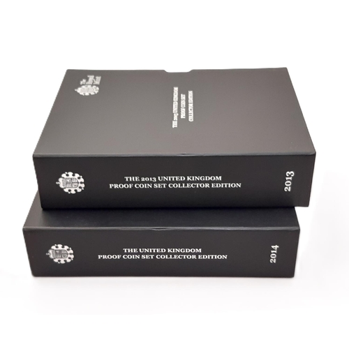 966 - Royal Mint Delux Collectors annual proof coin sets, years 2013 and 2014 (2)