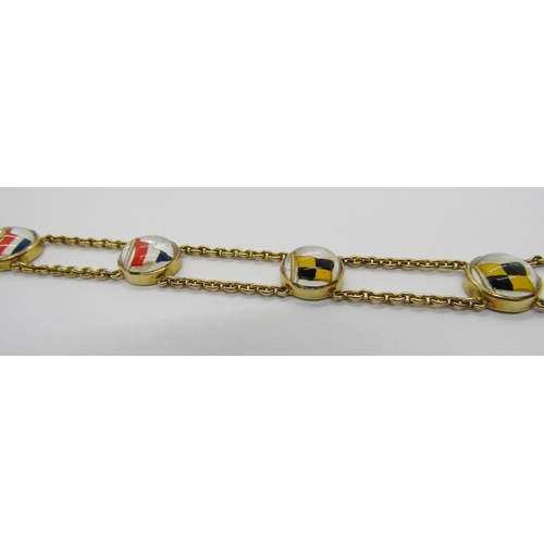 396 - Antique 15ct Essex crystal nautical flag bracelet, Rd 504189, the name 'Estelle' engraved to reverse... 