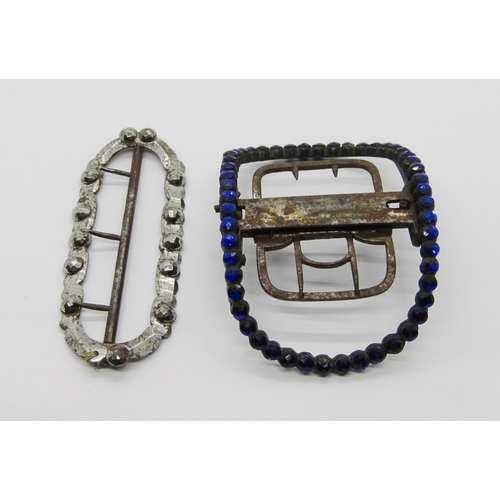 422 - 19th century buckle set with faceted blue Vauxhall glass, plus a further cut steel example