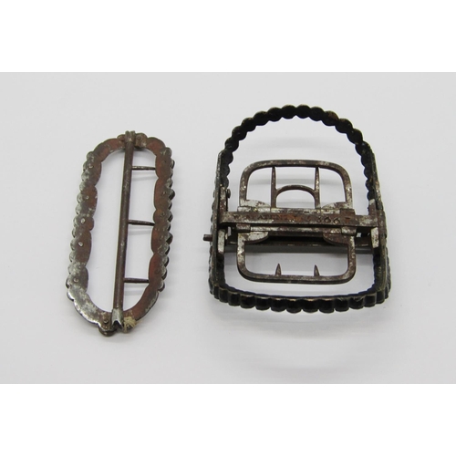 422 - 19th century buckle set with faceted blue Vauxhall glass, plus a further cut steel example