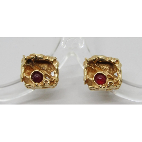 424 - Pair of Norwegian Juhls Kautokeino cabochon spinel stud earrings from the Tundra series, stamped '58... 