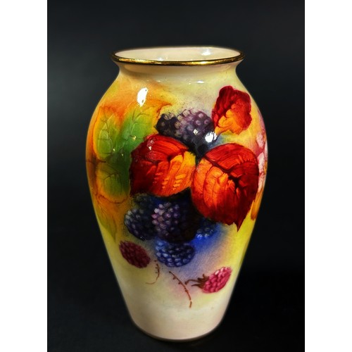 68 - Royal Worcester, a hand-painted porcelain vase, decorated with autumnal blackberries, signed Kitty B... 