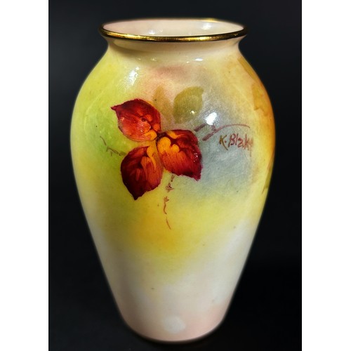 68 - Royal Worcester, a hand-painted porcelain vase, decorated with autumnal blackberries, signed Kitty B... 