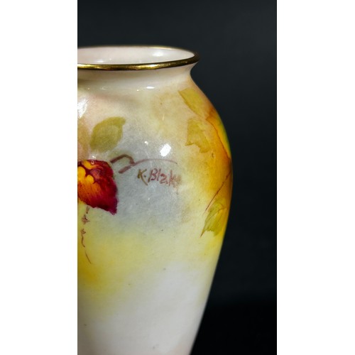 68 - Royal Worcester, a hand-painted porcelain vase, decorated with autumnal blackberries, signed Kitty B... 