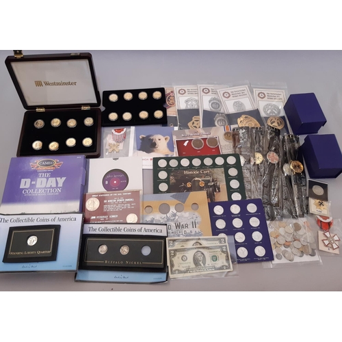 951 - Mixed commemorative / collectable coins to include collectable American President $1 issues, other r... 