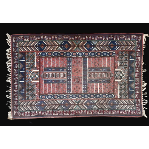 815 - Nepalese crewel work rug/ panel of colourful geometric design, backed with cotton fabric, 120x185cm ... 