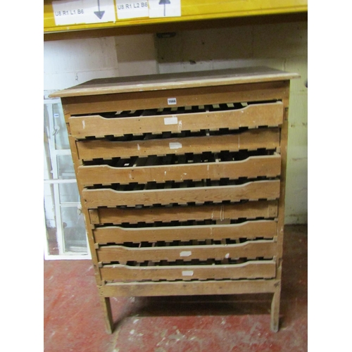 1666 - A rustic stripped pine freestanding apple rack / store enclosing eight drawers, 120cm high, 90cm x 6... 