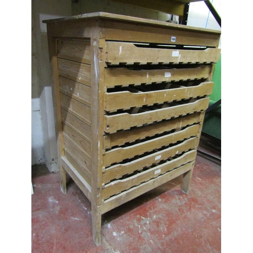 1666 - A rustic stripped pine freestanding apple rack / store enclosing eight drawers, 120cm high, 90cm x 6... 