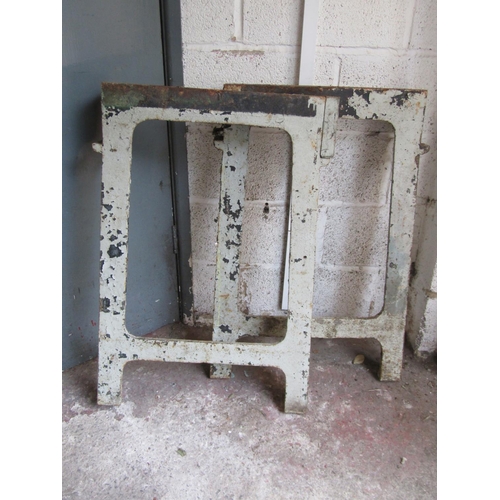 1691 - A pair of painted vintage heavy cast iron industrial machine / bench supports, 88cm high, 58cm wide.